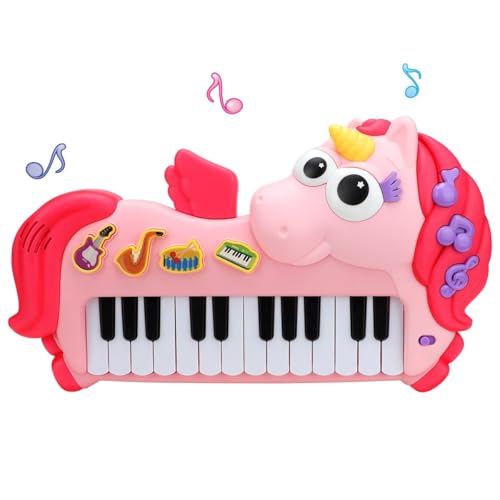 Givzan Unicorn Toddler Piano Keyboard Toy, 24 Keys Kids Piano for 3+ Girls Boys, Multifunctional Musical Toys with 4 Instrument Sounds, Educational Baby Birthday