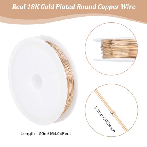 Beebeecraft 28 Gauge 0.3mm Jewelry Wire 18K Gold Plated Round Polished Tarnish Resistant Copper Beading Wire with Spool for DIY Jewellery Making Findings (50m/164 Feet) - Image 2
