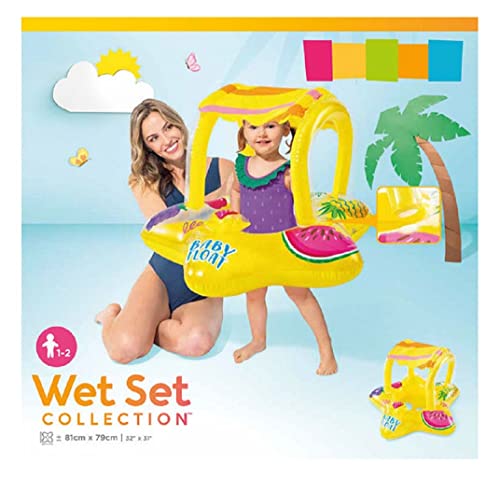 Image of Inflatable Kiddie Baby Float with Sunshade Canopy Swimming Pool Inflatable Toys for Babies & Toddlers | Swim Float for Age 1-2