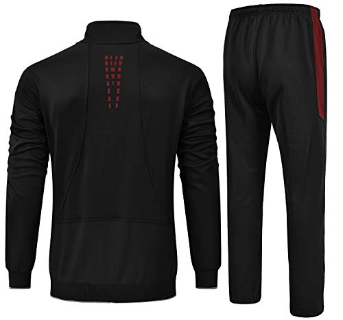 Rdruko Men's Tracksuit Athletic Full Zip Casual Sports Outfit Jogging Gym Sweatsuit(Black+Red,Us L) #TOP1