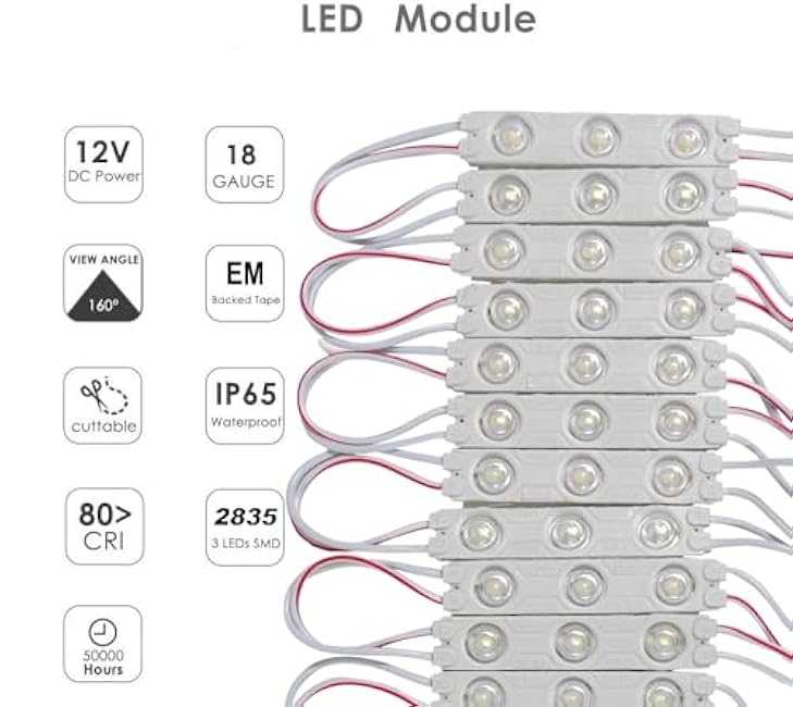 Storefront Light 200PCS LED Module for Signs White 6500K 1.2W 12V DC 2835 SMD 3 LED Window Light Waterproof for Letter Advertising Sign Decor(White Light,Power Supply NOT Included)