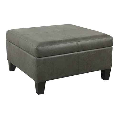 Homepop Home Decor |K2380-E903| Luxury Large Faux Leather Square Storage Ottoman | Ottoman with Storage for Living Room & Bedroom, Gray