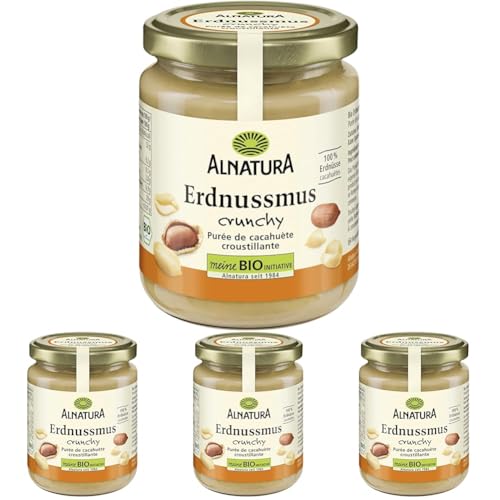 ALNATURA Erdnuss Mus crunchy mit Erdnussstuckchen 250g (Packung mit 4)