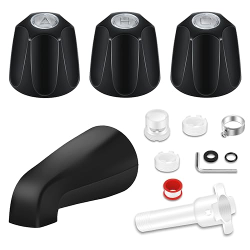 Tub Shower Trim Kit, Shower Knob and Bath Tub Spout, Compatible with Price/Pfister Verve Tub Faucet Handle, for Use with 1/2 in, 3/4 in IPS Connection, With Four in One Tub Spout Adapter (Matte Black)