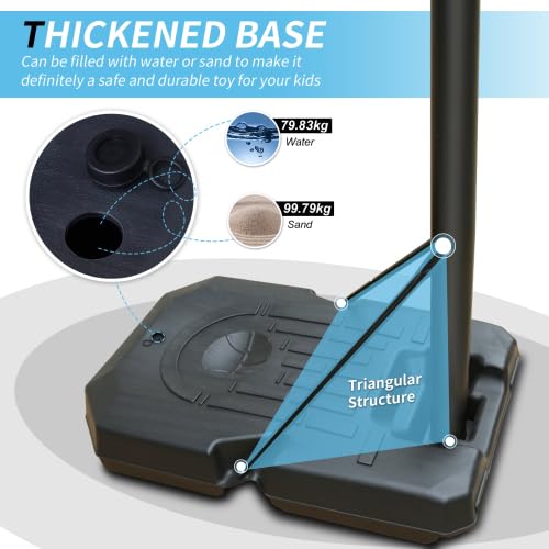 Canestro da basket per esterni con supporto, regolabile in altezza, 198-305 cm, supporto mobile per bambini e adulti, rete resistente alle intemperie, pannello posteriore in PVC ad alta resistenza