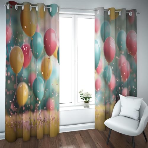 HOBBOY Holiday Theme Blackout Curtains Colored Balloons Pattern Window Drapes Festive Party Divider Curtains for Bedroom Living Room 2 Panels 2X W38xL63in