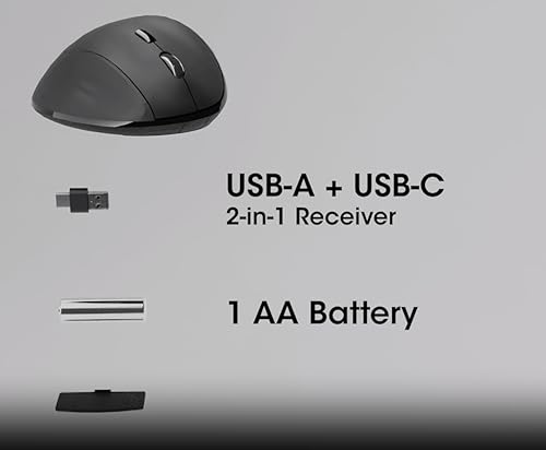 Miniatura 3 de MANHATTAN Ratón ergonómico inalámbrico  RF de 2.4 GHz, 80012001600 dpi, seis botones con rueda de desplazamiento, adaptador receptor USB-A y USB-C 2