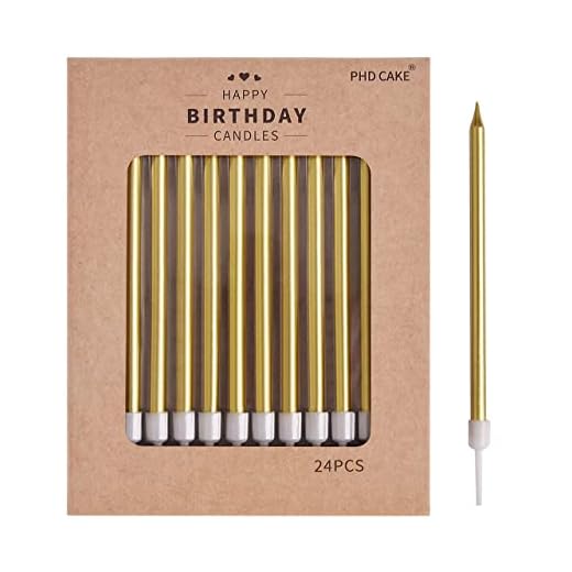 PHD CAKE 24-Count Gold Long Thin Metallic Birthday Candles, Cake Candles, Birthday Parties, Wedding Decorations, Party Candles
