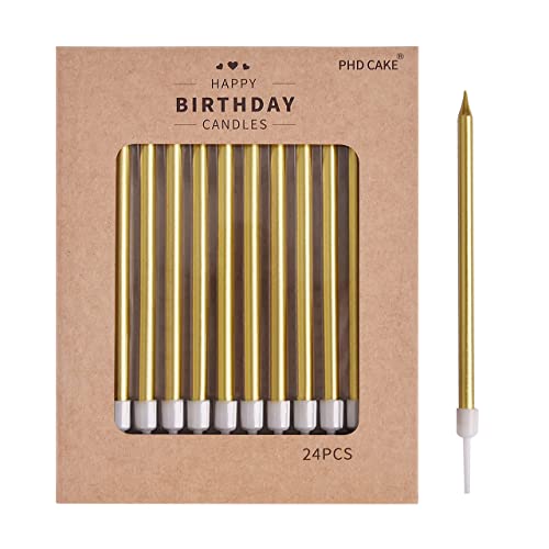 PHD CAKE Gold Long Thin Metallic Birthday Candles, Cake Candles, Birthday Parties, Wedding...