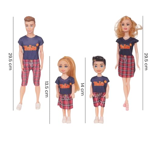 Image of WISHKEY Plastic Beautiful Travel Family Doll Set with Mom,Dad,Baby Boy & Girl, Ideal Pretend Play Doll Accessories Stylish Playset for Girls, Multicolor, 3+ Years (Pack of 1)