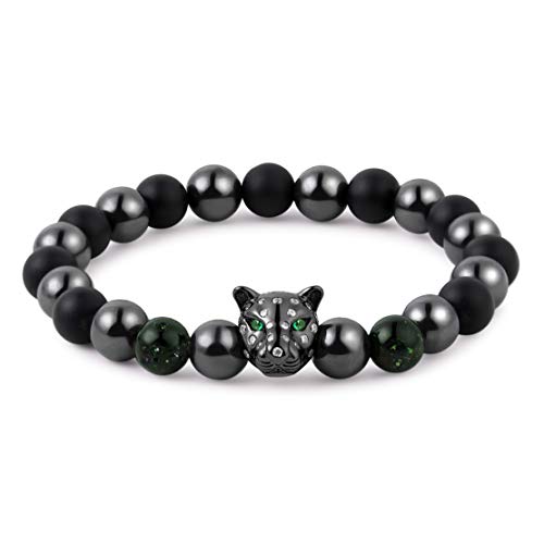 Karseer Black Panther Magnetic Hematite And Matte Onyx Natural Stones Beaded Stretch Bracelet Anti Anxiety Healing Energy Crystal Meditation Prayer Beads Bracelet For Stress And Depression Relief #TOP1