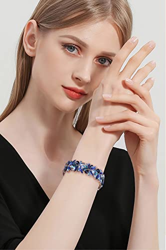 Woworama Blue Wedding Bridal Bracelet For Women Brides Marquise Crystal Cluster Stretch Bangle Bracelets Statement Art Deco Bracelets Party Prom Jewelry Gifts #TOP2