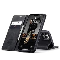 owlhold Handyhülle für iPhone 13 Pro Hülle, Premium Lederhülle Weiches Vintage-Nubukleder Faltbare Ständer Klapphülle Kartenfach Standfunktion stoßfest Schutzhülle für iPhone 13 Pro -Schwarz – Ansicht 5