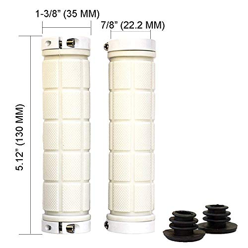 Deeru Bicycle Premium Rubber Handlebar Grip Double Lock On Grip For Mountain Bike Bmx Folding Bike Anti-Slip Shockproof (White) #TOP2