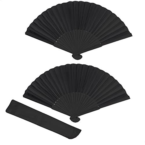 gofidin 2 peças de leque dobrável de seda preta, estilo chinês, leques de bambu, costelas para decor