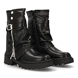 botas moteras negras mujer Bota de media caña con diseño moderno