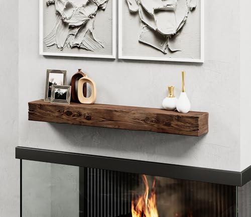 Urbandi Fireplace Mantel, Distressed, Rustic, Floating Shelf, Modern, Real Wood. (60Lx6Hx8D, Provincial)