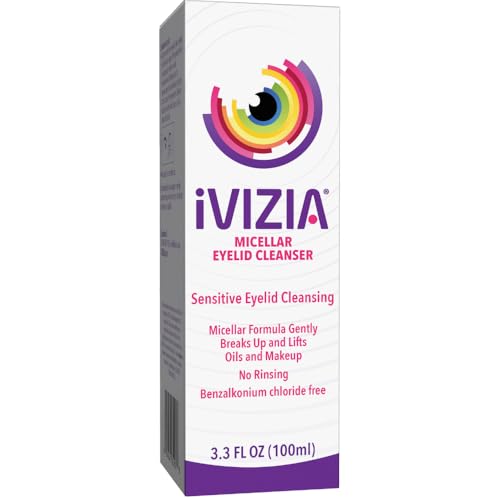 iVIZIA Micellar Eyelid Cleanser for Sensitive Eyelid Cleansing, BAK-Preservative-Free, Rinse-Free, Gently Removes Makeup, 3.3fl oz Bottle Packaging May Vary