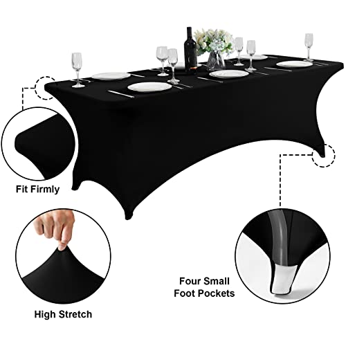 Supero Waterproof Spandex Table Cover For 6Ft Table Universal Fitted Stretch Tablecloth For Party, Banquet, Wedding And Events-Black #TOP4