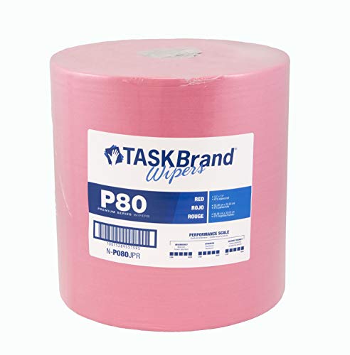 TaskBrand P80 Premium Series Wipers, Hydrospun, Red, 12" x 13", Premium Duty, Roll, 475 Sheets (N-P080JPR) image 4