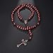 SALOMOCA 10mm Brown Beads Catholic Rosary Handmade Braided Rosaries with Curcifix Cross and Holy Mary Medal Amulet Rosary Beads Necklace for Women Men