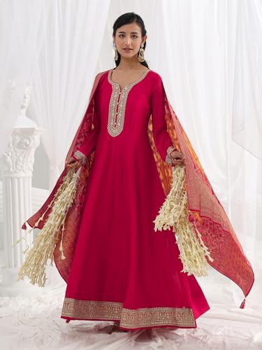 Image of Libas Embroidered Silk Blend A-Line Gown | Ethnic Wear |Wedding Dress | Ocassion Wear