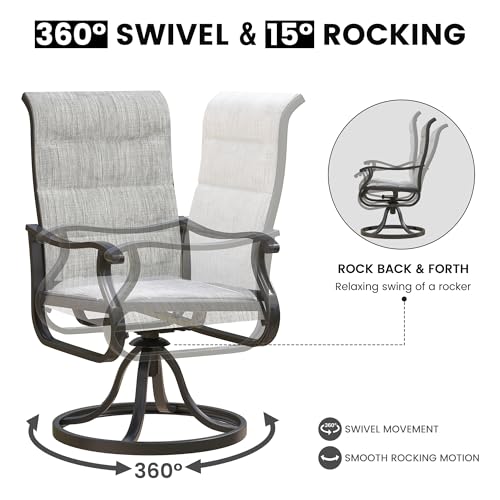VONZOY Patio Swivel Chairs Set of 4, Outdoor Dining Chairs with High Back, All-Weather Swivel Rocker Chair for Lawn, Porch or Garden (Padded Grey)