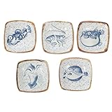 JECOMPRIS Platos de Cerámica para Salsa y Condimentos, 5 Piezas Surtidas, Pequeños Platos para Vinagre y Aperitivos, Base Antideslizante, Ideales para Cocina y Servir en Reutilizable