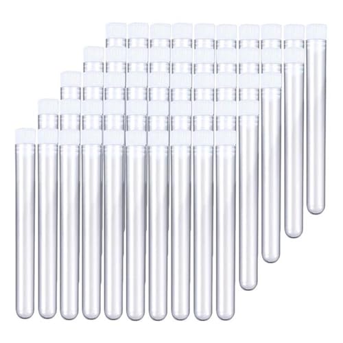 50 Pcs Clear Plastic Test Tubes with Caps U - Shaped Bottom, for Lab Supplies