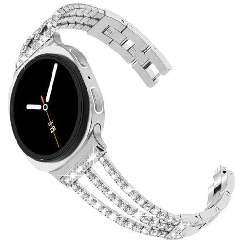 Compatible with Samsung Galaxy Watch 8 Strap 40mm 44mm, Women Bling Metal Link Bracelet Replacement Band for Galaxy Watch 8 Classic 46mm (2025)