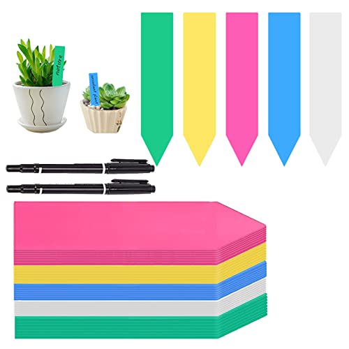 500 etiquetas de plástico para plantas, 10 cmx2 cm, rotulador de plantas, resistente a la intemperie, etiquetas de jardín con 2 lápices negros, etiquetas para plantas de jardín, marcadores (color )