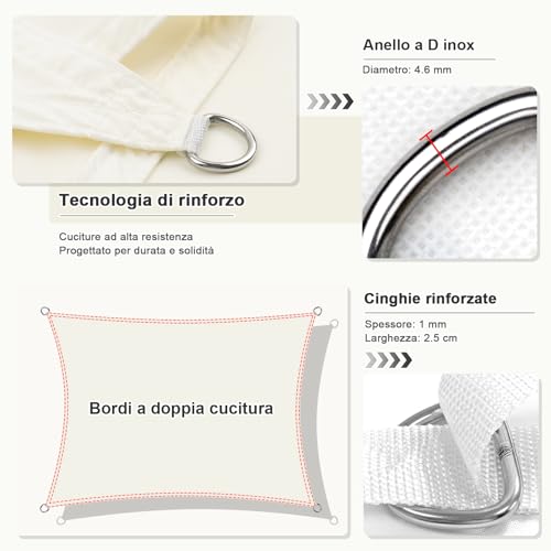 Heng Feng Tenda A Vela Impermeabile Rettangolare 4X6M Vela Ombreggiante Parasole Protezione Raggi Uv Per Esterno Giardino Terrazza Colore Beige - 2