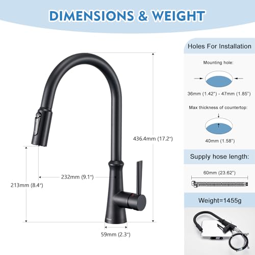 Aktines 3 Wege Küchenarmatur mit Brause ausziehbar, 2-in-1 Trinkwasserhahn Spültischarmatur Spülenarmatur Armatur Wasserhahn Küche für Wasserfilter Osmose Edelstahl Schwarz