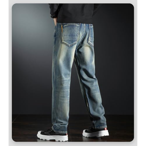 Mens Jeans Vintage Relaxed Fit Distressed Straight Leg Stretch Denim Pants for Men 28-444