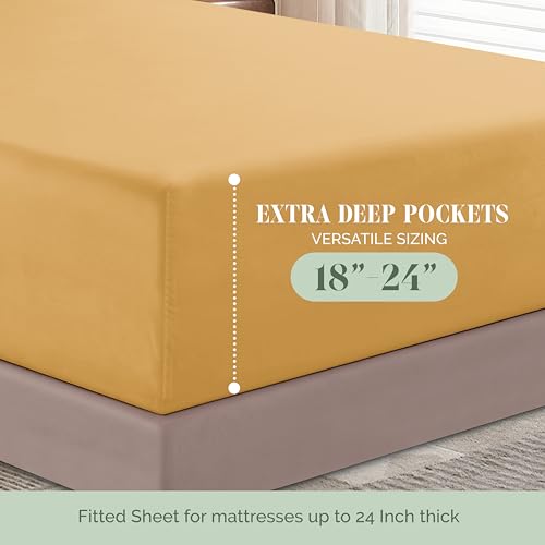 Elegant Comfort Luxurious 1500 Premium Hotel Quality Microfiber 4-Piece Sheet Set, 18-24 Inches Deep - Extra Deep Pocket Sheets - Ultra Soft 4PC Deep Pocket Sheets, King, Camel-Gold