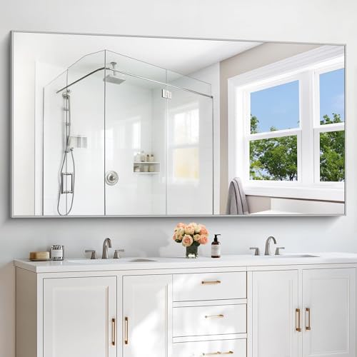 Image of COFENY 30x72inch Bathroom Mirror, Silver Rectangle Mirror with Thin Metal Frame, Large Rectangular Wall Mirror for Bathroom, Living Roomm, Hair Salon, Big Farmehouse Mirrors Hang Horizontal /Vertical
