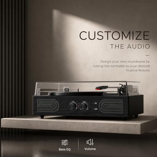 Image of Vinyl Records Player with Bulit-in Stereo Speaker Bass & Treble Tone Control 3-Speed Belt-Driven Turntable for 6-Sizes Records Support RCA & Headphone Ouput, AUX Input