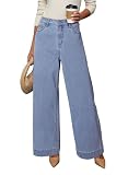 Dokotoo Womens Jeans Casual High Waisted Jeans for Women Wide Leg Loose Baggy Stretch Boyfriend Denim Pants Beau Blue Size 8