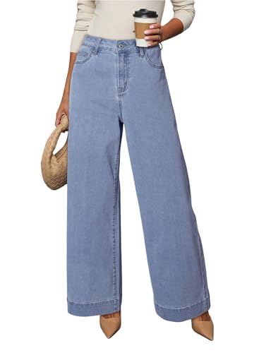 Dokotoo Womens Jeans Casual High Waisted Jeans for Women Wide Leg Loose Baggy Stretch Boyfriend Denim Pants Beau Blue Size 8