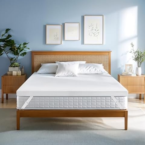 SUBRTEX Mattress Topper, Gel-Infused Memory Foam Mattress Topper, High Density Cooling Bed Topper Pad with Breathable Removable Fitted Cover CertiPUR-US Certified (4 Inch, Queen)