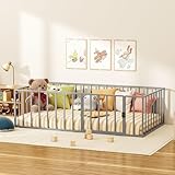 MODCART Twin Size Floor Bed Frame, Metal Montessori Platform Bed with Safety Guardrails Fence 77×41×21 Easy Assembly for Bedroom Playroom
