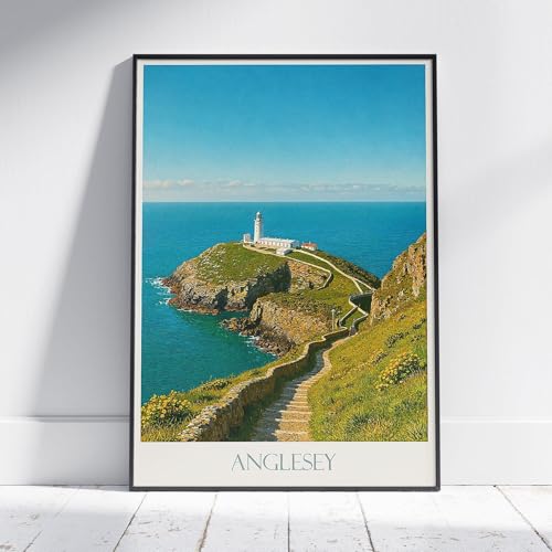 Poster South Stack Lighthouse pour habiller un mur vide | Déco marine Anglesey noir 30x45