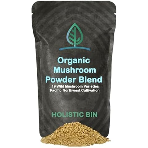 Holistic Bin Organic Mushroom Blend Powder 19 Wild Harvested Varieties (Lion's Mane, Reishi, Enoki, Mesima, Turkey Tail, Cordyceps, & More) | Adaptogenic Mushrooms Supplement | Made in The USA Cover