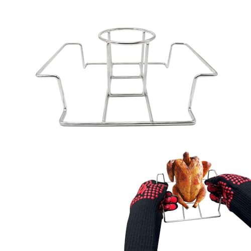 Beer Can Chicken Stand with Handle - 1 pack BBQ Grill Oven Smoker Roasted Chicken Rack Whole Chicken Beer Butt Chicken Stand Cook Whole Chicken