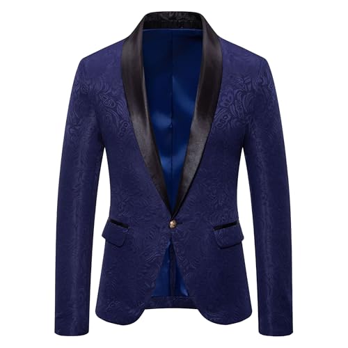 Men's Shawl Lapel Floral Stylish Suit Slim Fit Jacquard Blazer for Wedding Formal Skinny Classic Tuxedo