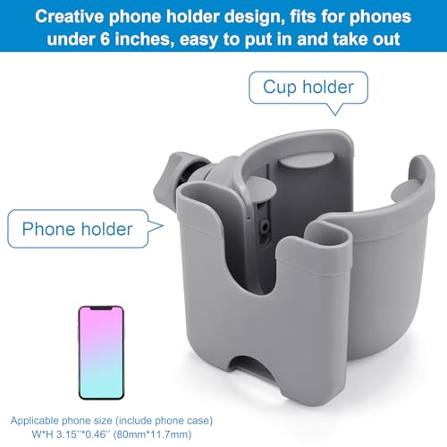 Accmor Stroller Cup Holder with Phone Holder, Bike Cup Holder, Universal Cup Holder for Uppababy Nuna Doona Strollers, 2-in-1 Cup Holder for Walker, Wheelchair, Scooter - 4