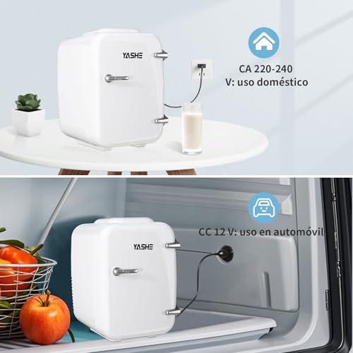 YASHE Mini Fridge, 4 Liter/6 Cans Small Refrigerator for Skincare, 110V AC/ 12V DC Thermoelectric Cooler and Warmer for Drink Office Dorm Bedroom Car, White