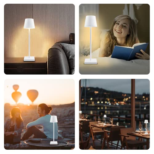 Leroxo Portable Metal Desk Lamp, Cordless Led Table Lamp,3 Color Touch Control Rechargeable Lamp,3-Levels Brightness Room Decor Desk Lamp,Bedside Lamp,Night Light, Dining Room Lamp (White) #TOP1