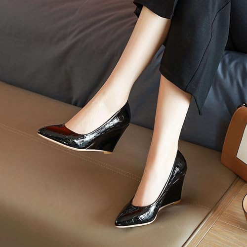 Gicoiz Womens Pointed Toe Elegant Wedge Heel Slip On Pumps3