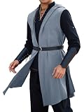 Runcati Disfraz renacentista para hombre, medieval, sin mangas, túnica con capucha, chaleco vikingo, capa, Halloween, carnaval, cosplay, parte superior vintage, abrigo con capucha, gris, L